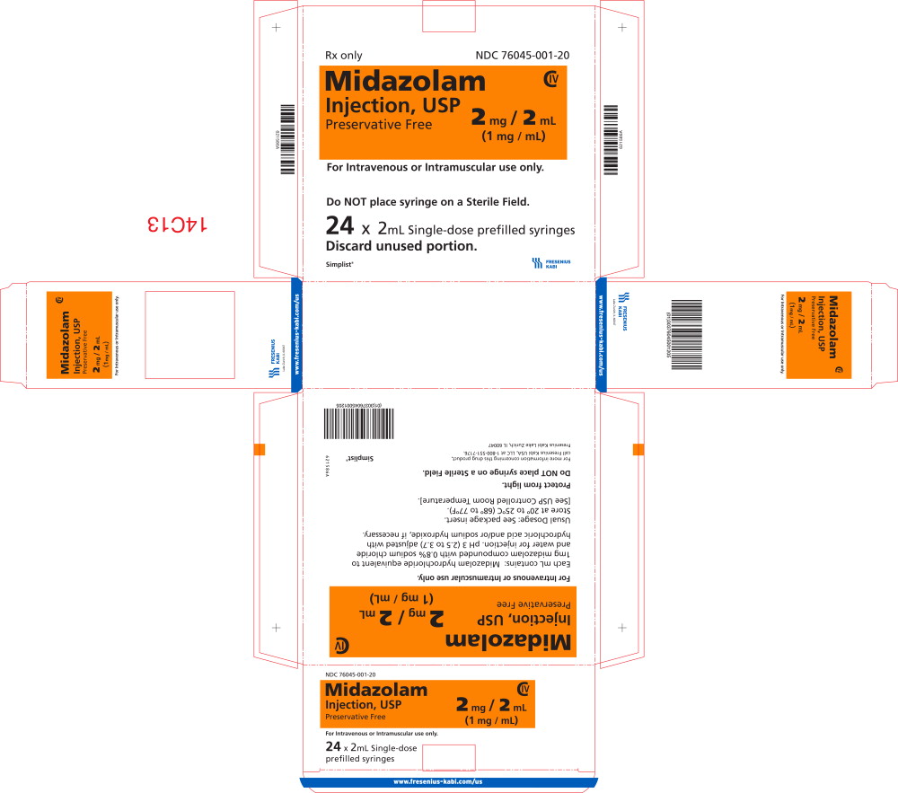 NDC 76045-0001-20 Midazolam 2 mg/2mL Details | HelloPharmacist