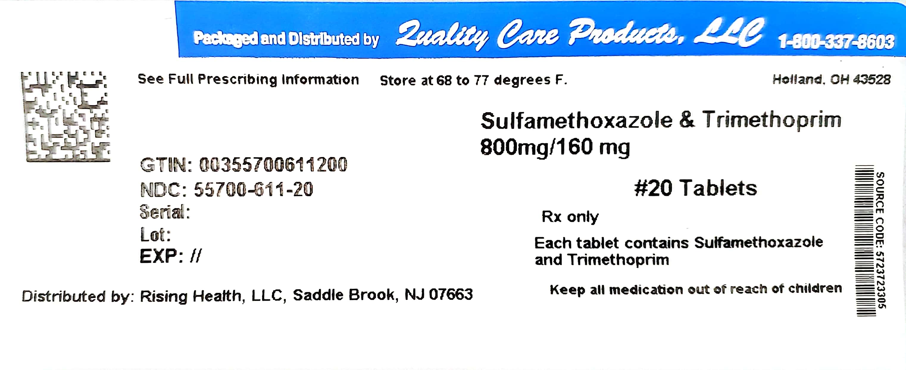 NDC 55700061106 Sulfamethoxazole and Trimethoprim 800; 160 mg/1; mg/1
